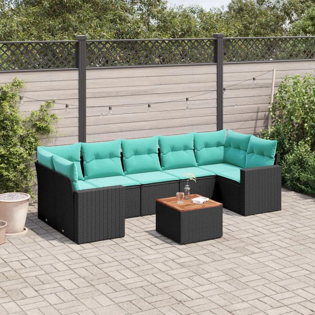 vidaXL 8 pcs conjunto de sofás p/ jardim c/ almofadões vime PE preto