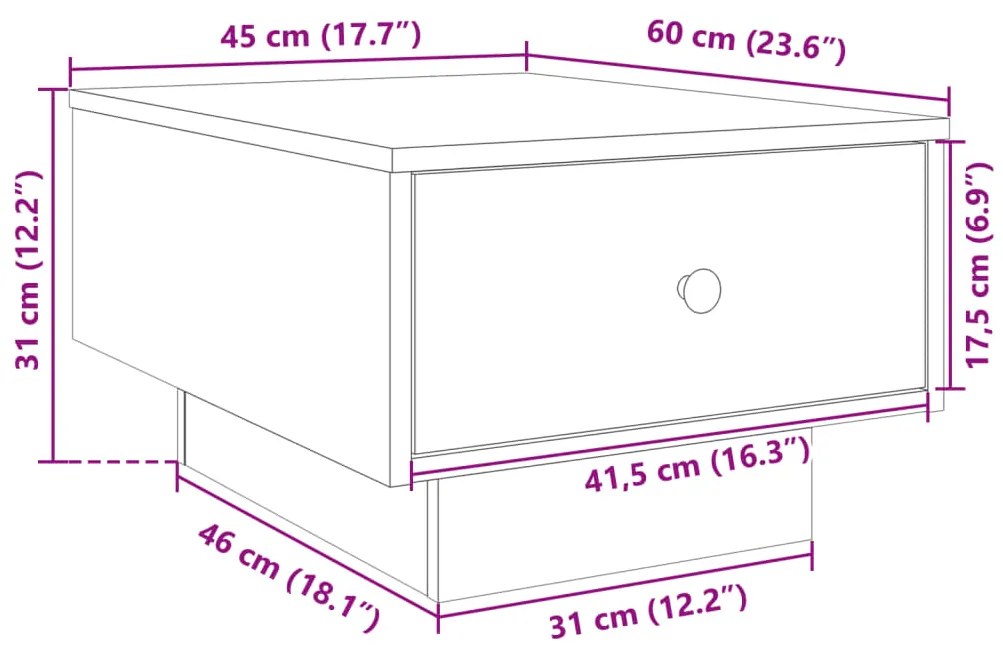 Mesa de centro 60x45x31 cm derivados de madeira preto