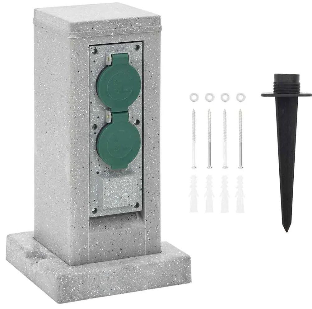 vidaXL Tomada de exterior com estaca 4 vias aspeto pedra cinzento