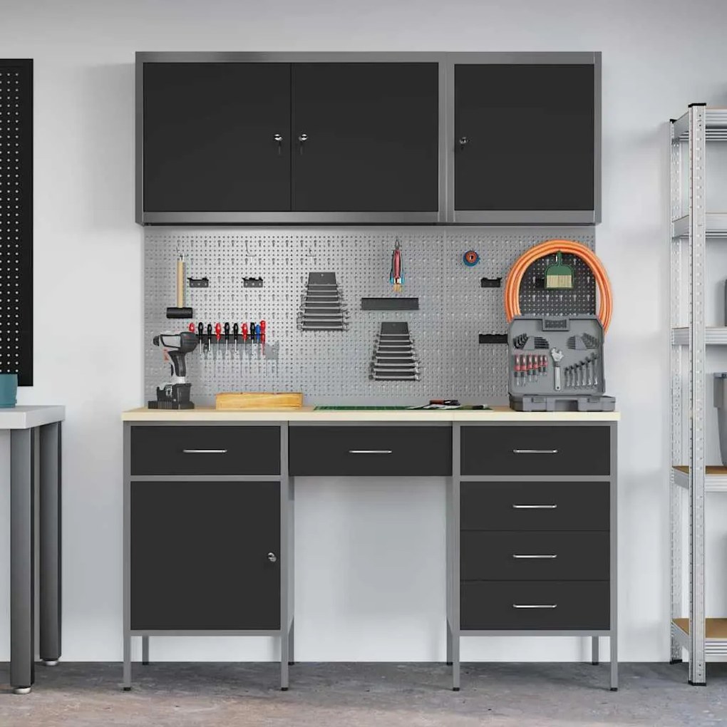Conjunto de Armário de Trabalho e Painel de Ferramentas vidaXL com 8 P
