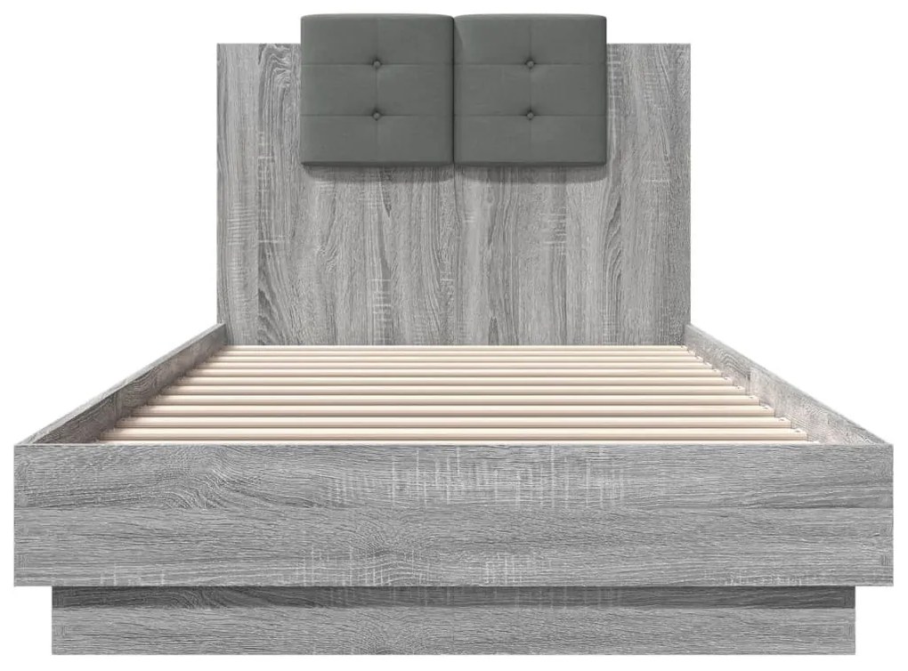 Estrutura de cama c/ cabeceira/luzes LED 90x200 cm cinza sonoma