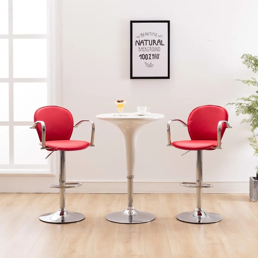 vidaXL Bancos de bar c/ apoios braços 2 pcs couro artificial vermelho
