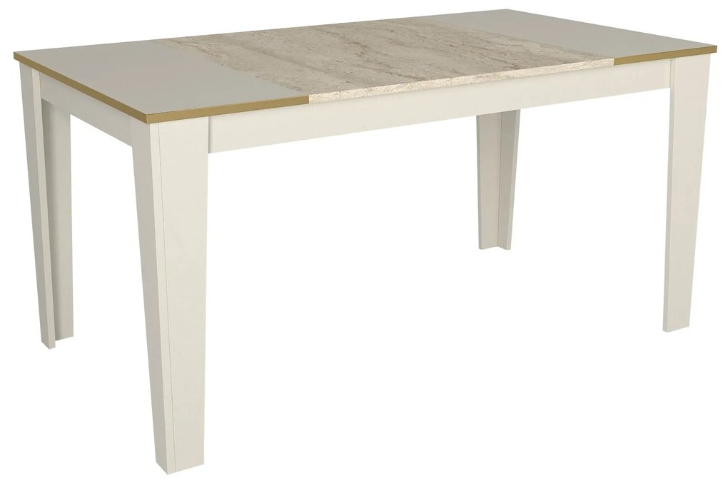 Mesa de Jantar "Veyron" – 145x85x76.2 cm – Branco, Travertino, Arenito