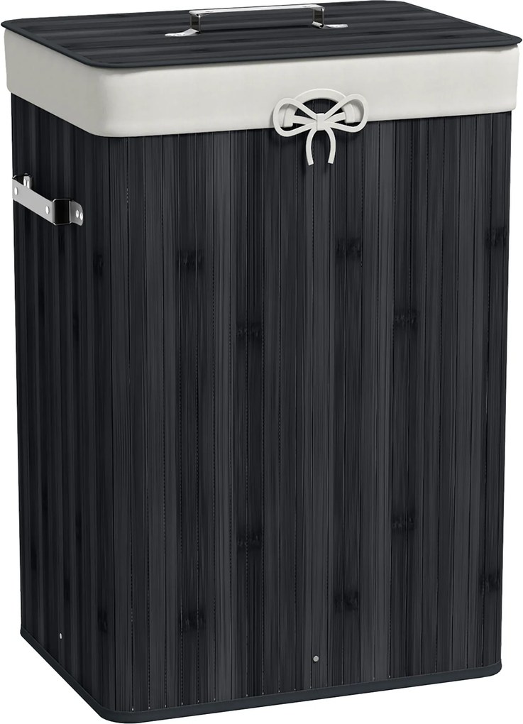 HOMCOM Cesto Roupa Bambu Dobrável Cesto Suja com Tampa Bolsa Amovível Prático Compacto 40x30x60 cm Preto | Aosom Portugal