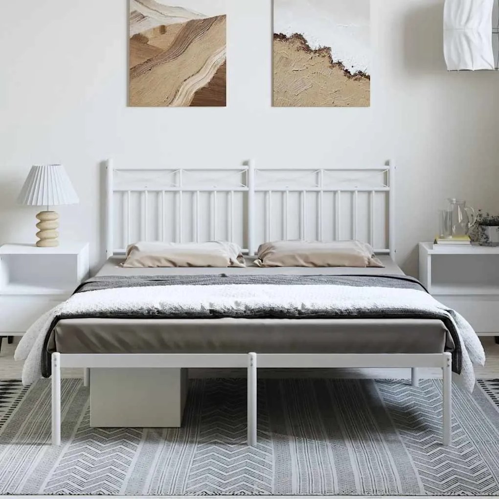 Estrutura de cama com cabeceira 150x200 cm metal branco