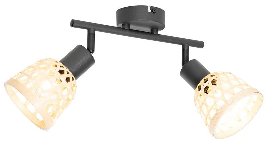 Projetores Orientais pretos com bambu 2-luzes - Rayan