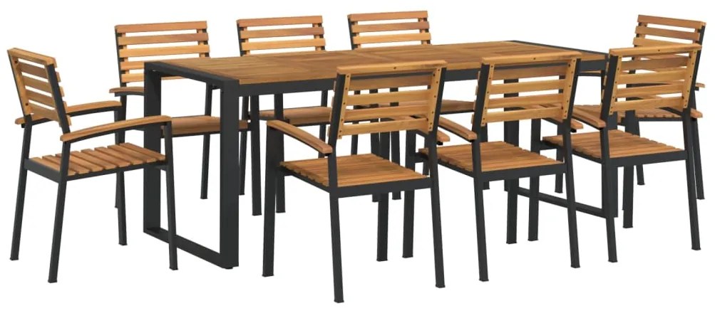 Conj. jantar p/ jardim 9 pcs madeira de acácia maciça e metal