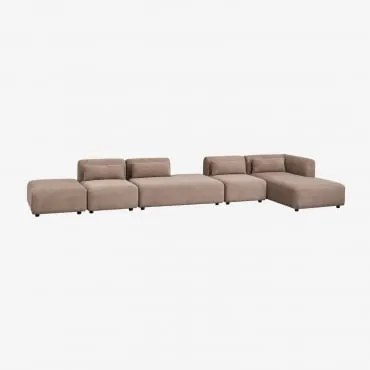 Sofá Modular Chaise Longue De Canto Direito De 4 Peças Com Divã E Puff Fogler Bombazina Castanho Camel - Sklum