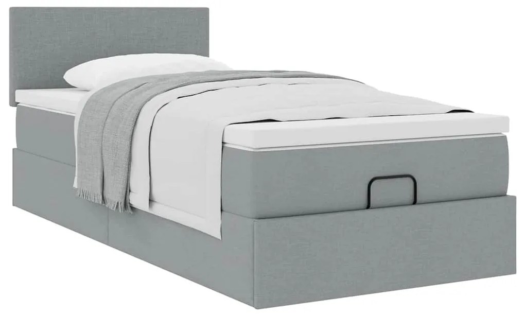 Estrutura cama otomana colchão 90x190 cm tecido cinzento claro