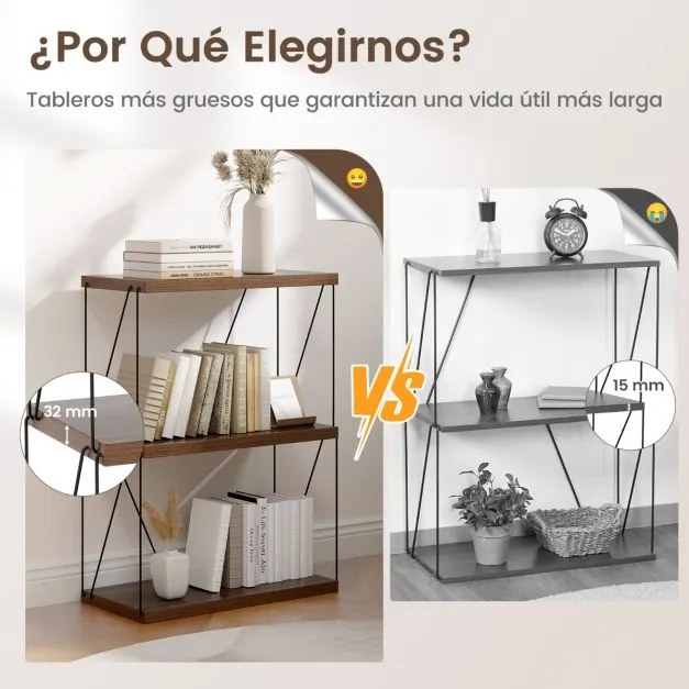Estante multiusos de 3 níveis com estrutura metálica para arrumação doméstica Estante 61 x 82 cm Nogueira