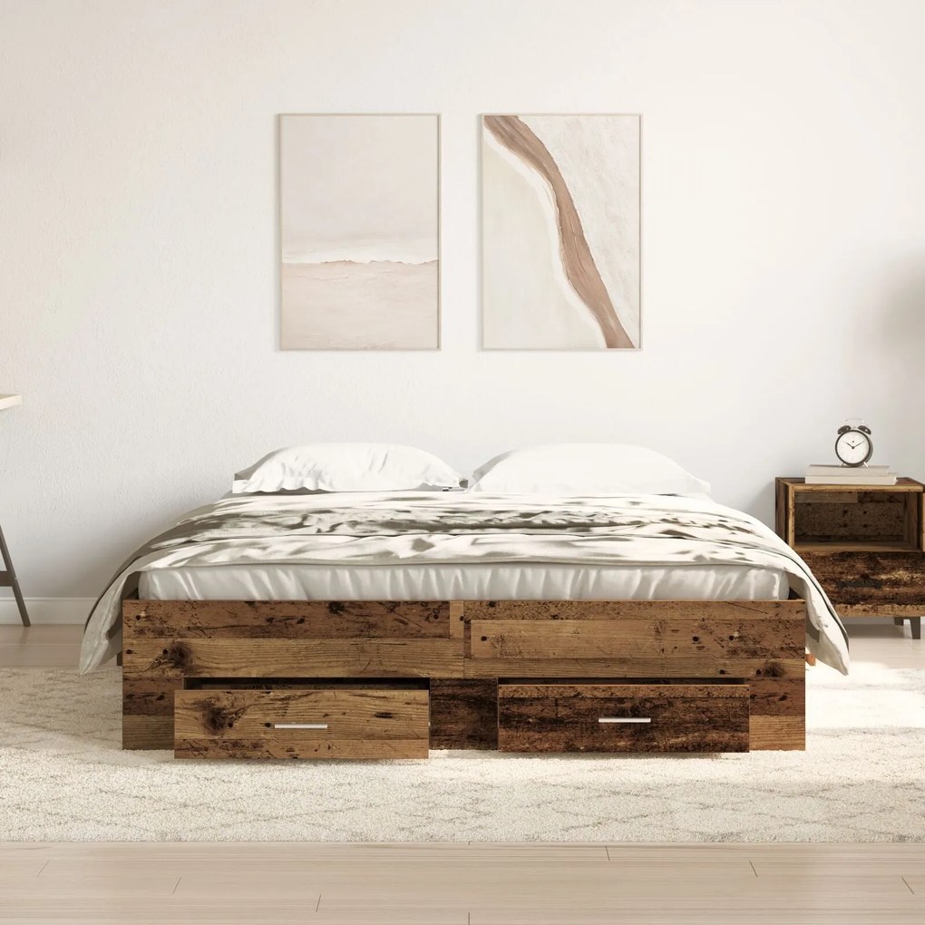 Estrutura de Cama com Gavetas Madeira Envelhecida