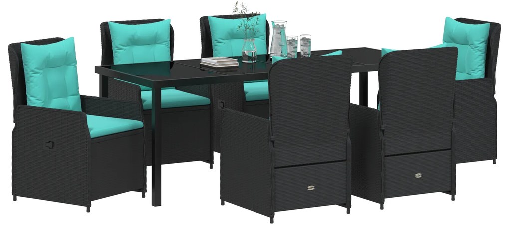Conjunto de Jantar de Jardim de 7 Peças Preto Vime PE