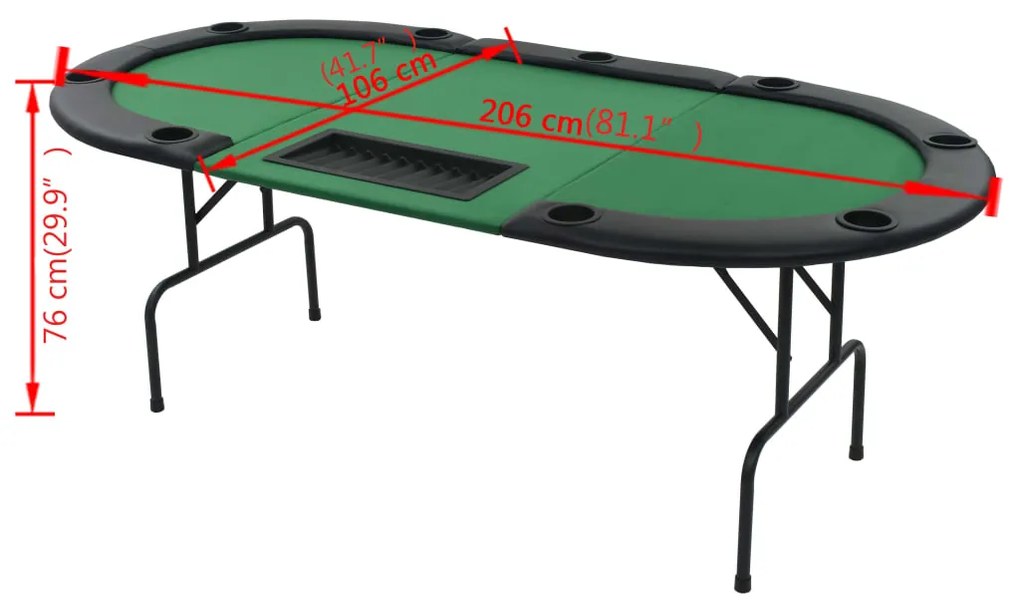 Mesa de póquer dobrável em três 9 jogadores verde