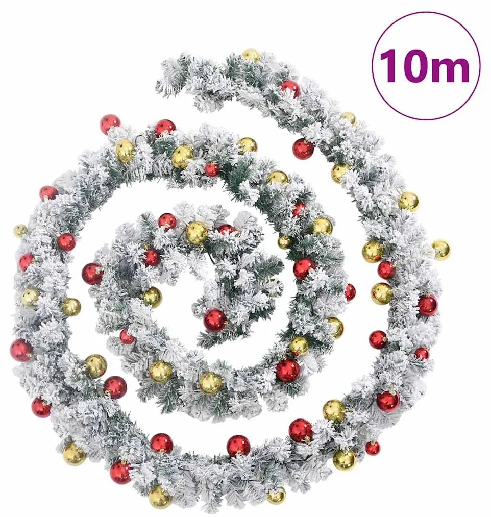 Grinalda de Natal com enfeites e luzes LED 10 m PVC verde
