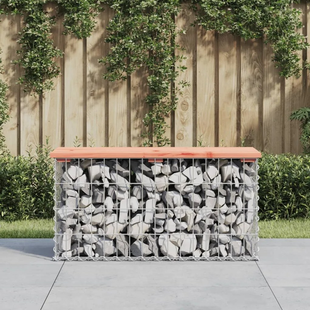 vidaXL Banco jardim design gabião 83x31,5x42 cm madeira douglas maciça