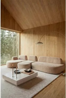 Sofá Modular Chaise Longue Esquerdo De 3 Peças Com Módulo De Canto E Puff Estofado Giorgia Chenille Castanho Areia Claro - Sklum