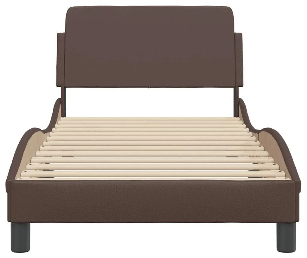 Estrutura cama c/ cabeceira couro artificial 80x200 cm castanho