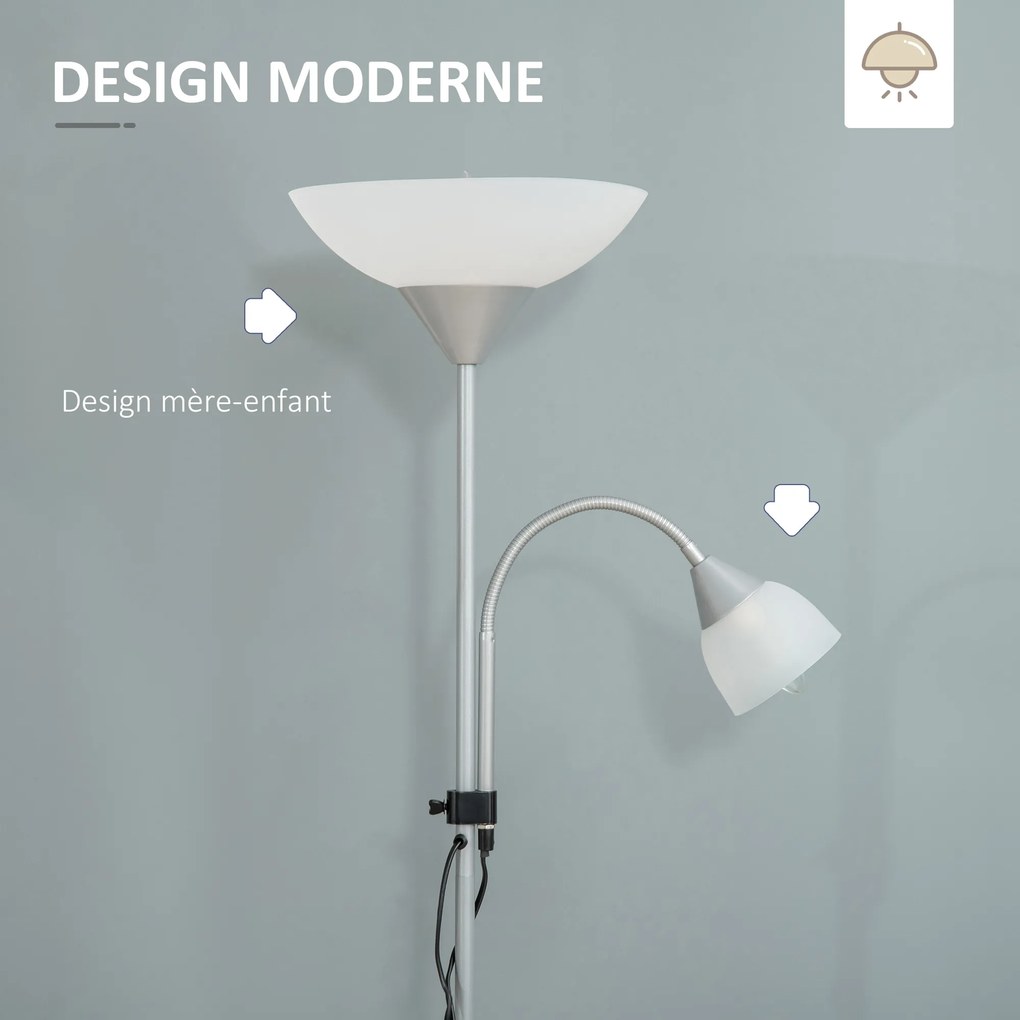 Candeeiro de pé, candeeiro de sala com 2 cabeças com casquilhos E27 e E14, base em metal, dim. Ø28 x 179,5 cm (altura)