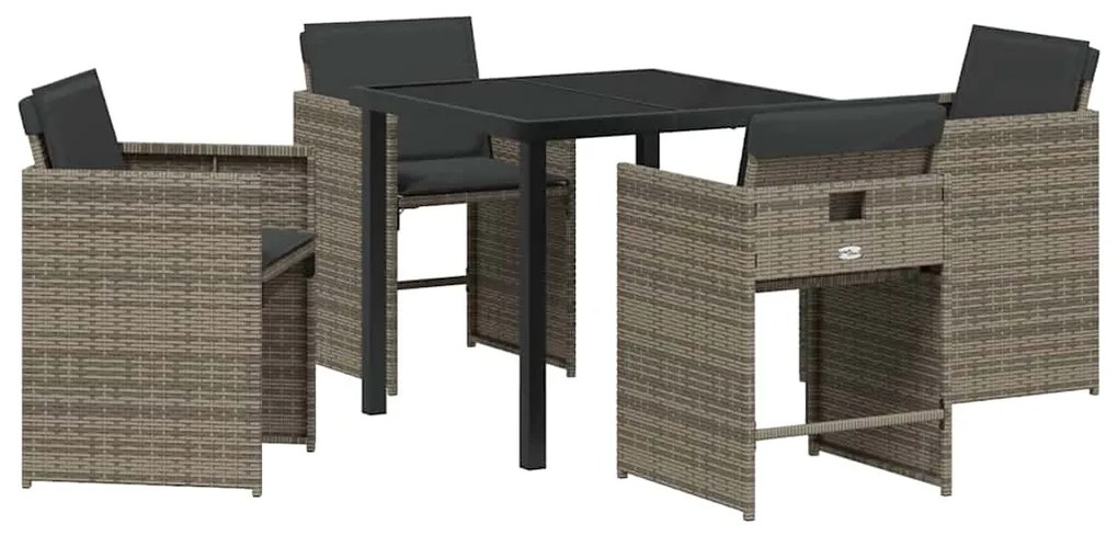Conjunto de Jantar de Jardim 5 Peças com Almofadas Cinza Rattan Poliés