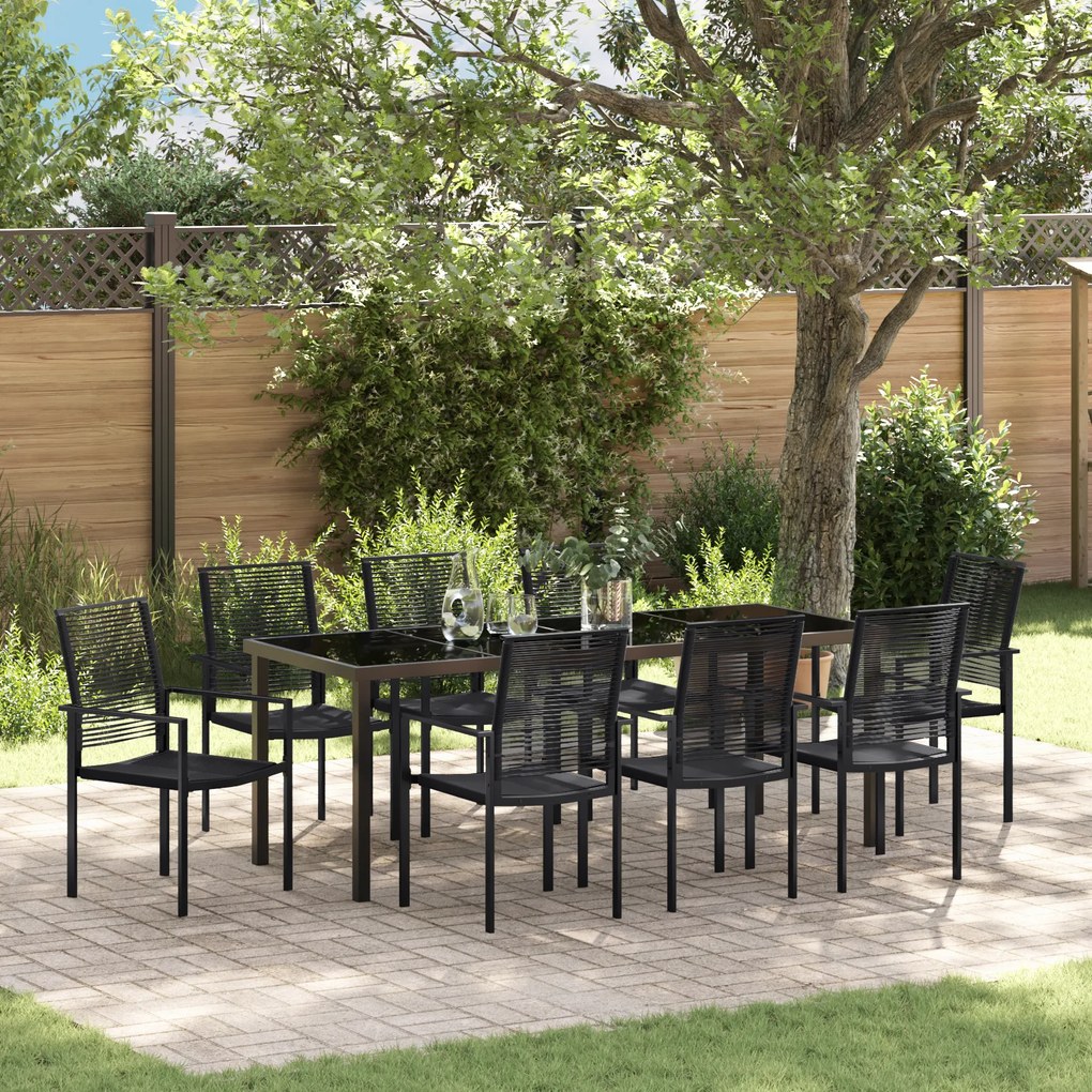 vidaXL Conjunto de Jantar de Jardim 9 Peças Preto PVC Rattan