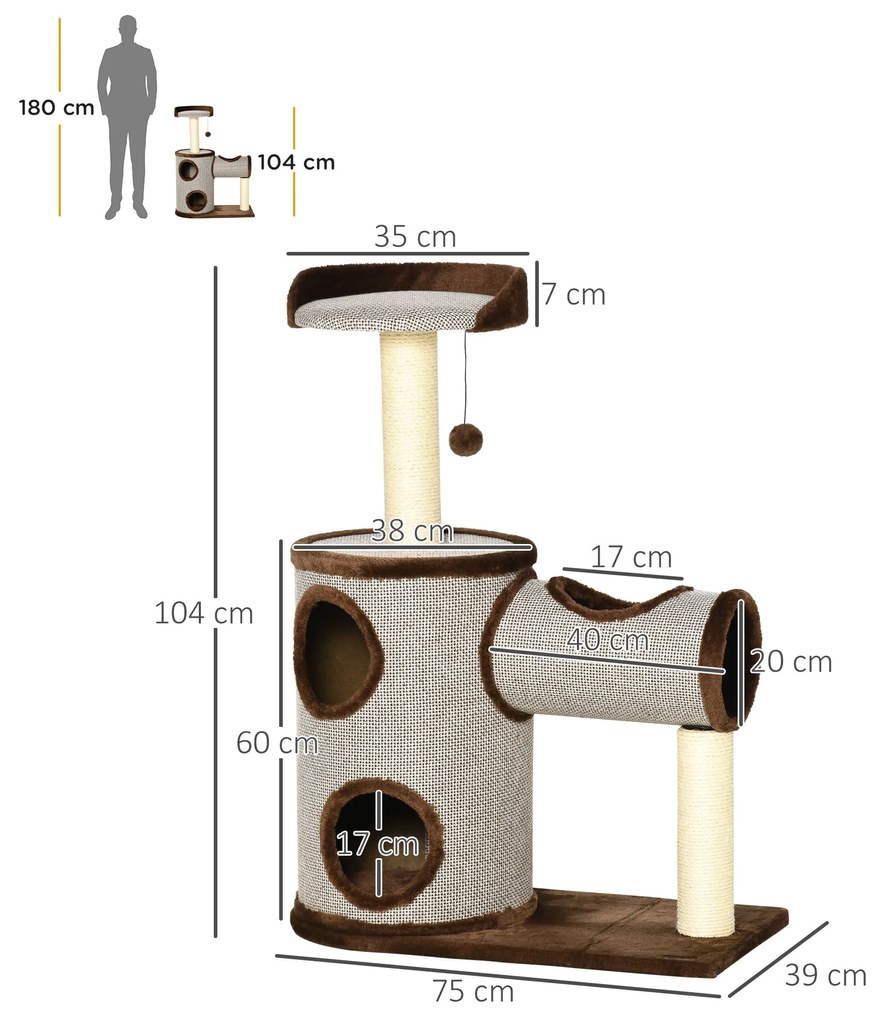 PawHut Árvore Arranhador para Gatos Médios Altura 104cm Torre de Escal