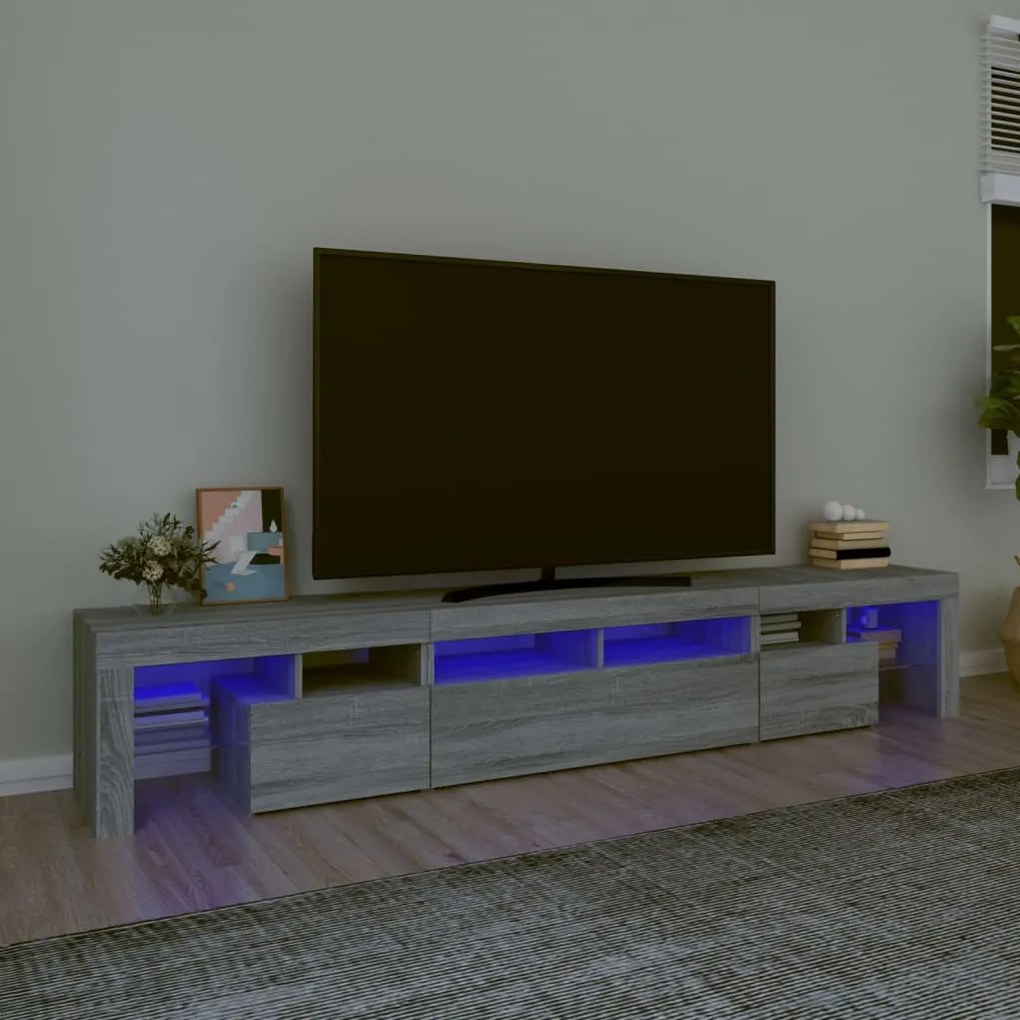 vidaXL Móvel de TV com luzes LED 230x36,5x40 cm sonoma cinza