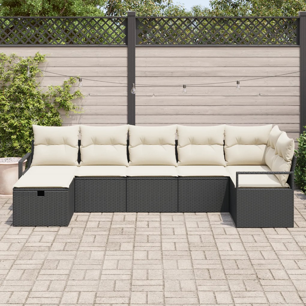Conjunto de Sofás de Jardim vidaXL de 7 Peças com Almofadas Pretas de