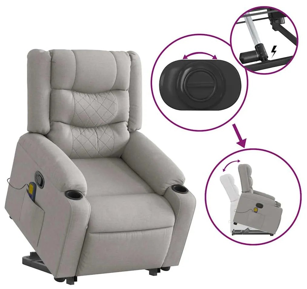 Poltrona elevatória de massagens tecido cinzento-nublado