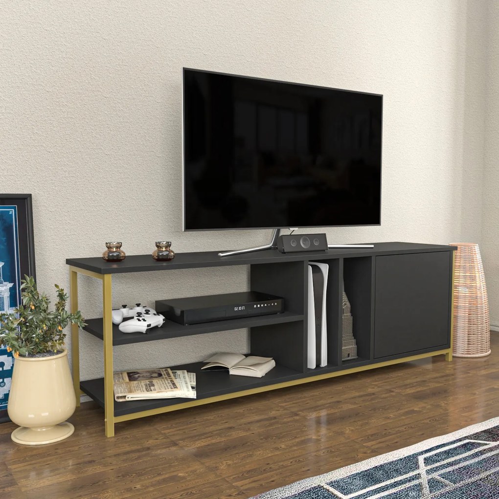 Móvel TV Stand Oneida – Dourado e Antracite – 140 cm x 35,3 cm x 50,8