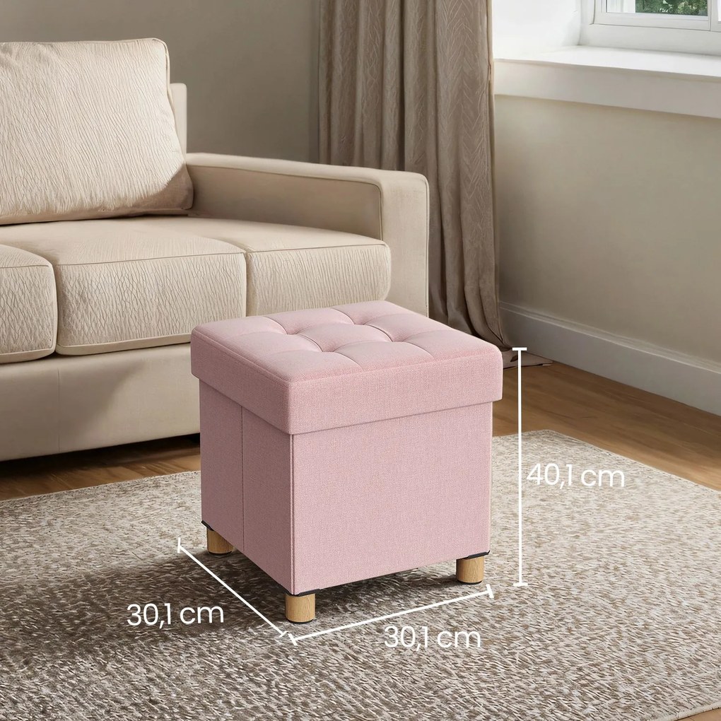 Banco pequeno com espaço de arrumação rebatível 38 x 38 x 40 cm cor-de-rosa