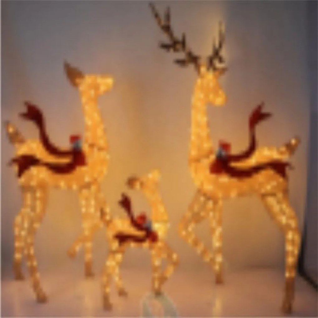 Conjunto de 3 peças de renas de Natal iluminadas com 440 luzes LED brancas quentes para decoração de férias no interior e exterior