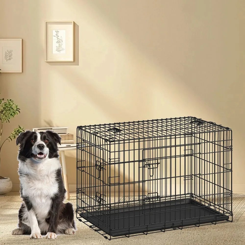 Gaiola dobrável para cães com 2 portas 122 x 74,5 x 80,5 cm preto