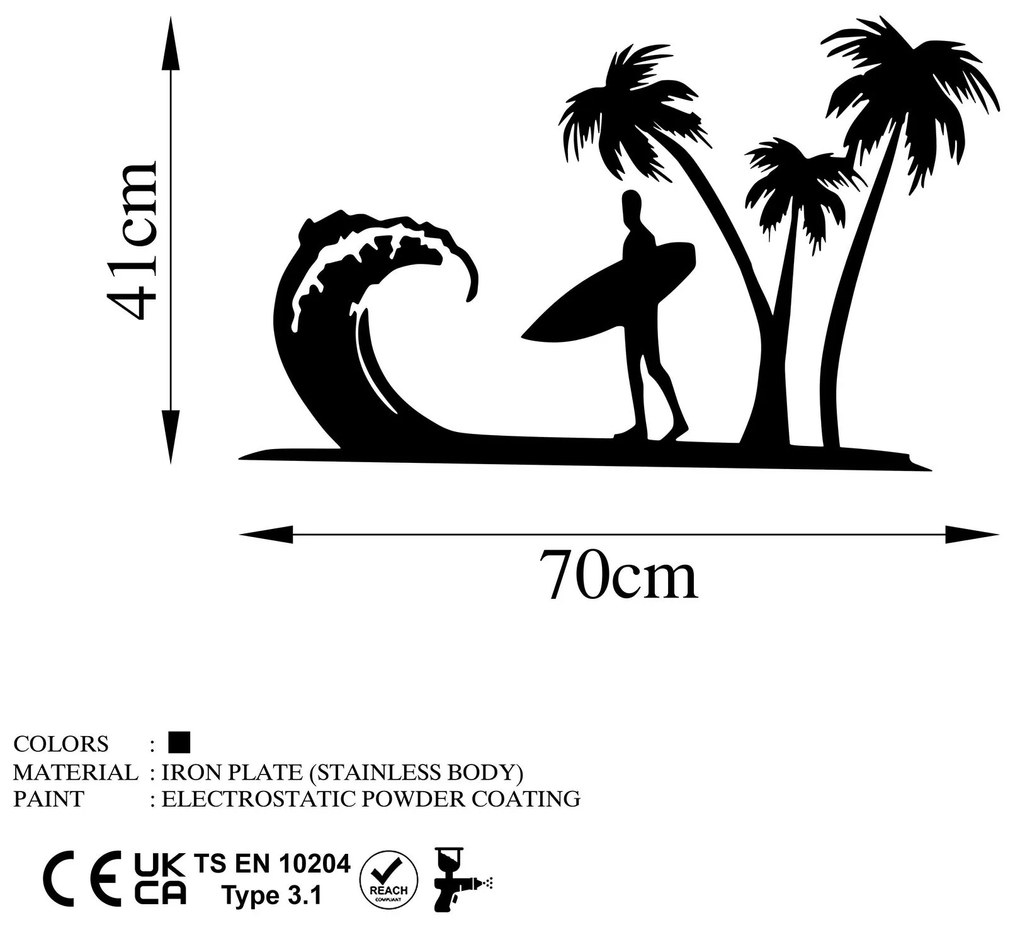 Acessório Decorativo de Parede Surfer – Preto – 41 x 70 cm