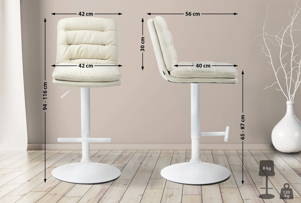 Banco de bar Damar em tecido com estrutura branca 94-116 x 42 x 56 cm Creme