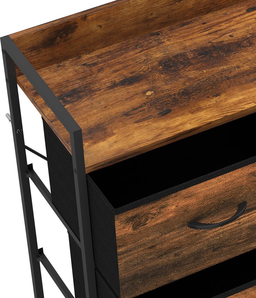 Cômoda, móvel de arrumação para quarto 6 gavetas tecido não tecido estrutura em aço, 80 x 29 x 85 cm, efeito madeira mogno