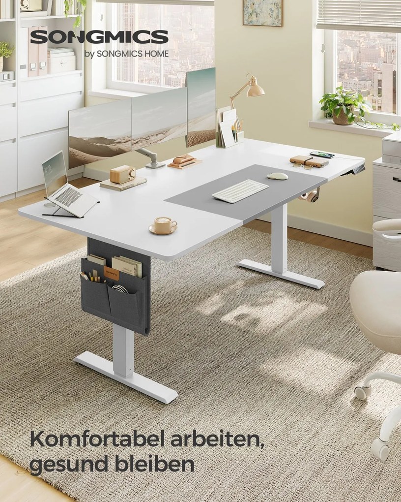 Secretária com altura ajustável eletricamente 180 x 80 x (72-120) cm branco nuvem-cinza