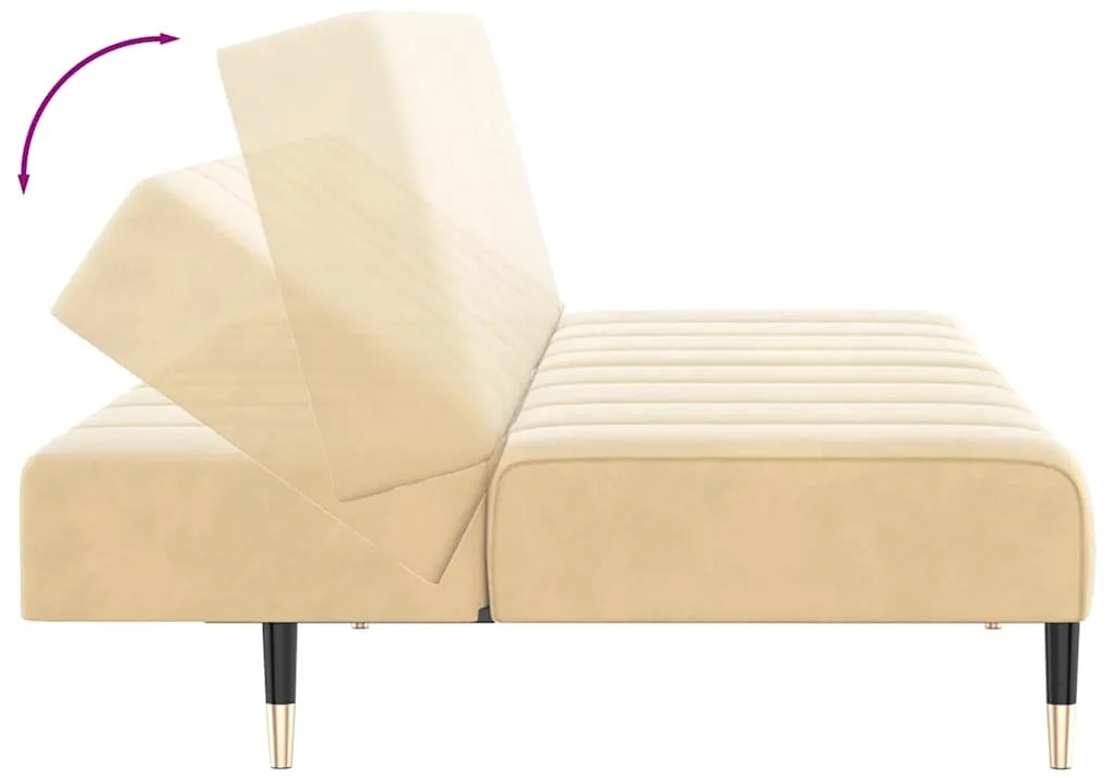 Sofá-cama de 2 lugares veludo cor creme