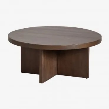 Mesa De Centro De Madeira Mindi (ø80 Cm) Leidam Castanho Madeira Escura - Sklum