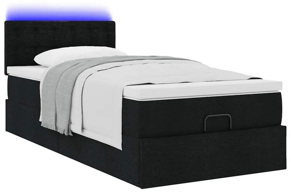 Cama otomana com colchão 90x200 cm tecido preto