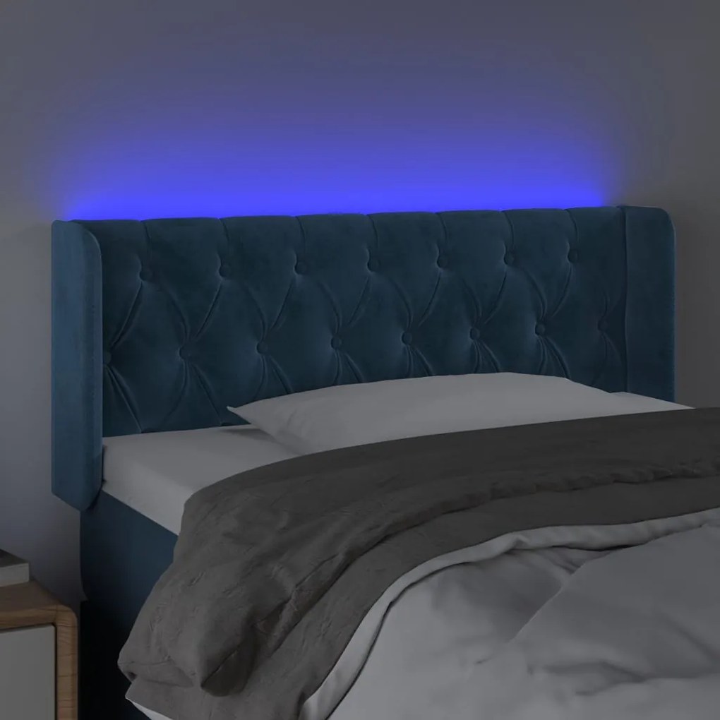 Cabeceira de cama c/ luzes LED veludo 93x16x78/88cm azul-escuro