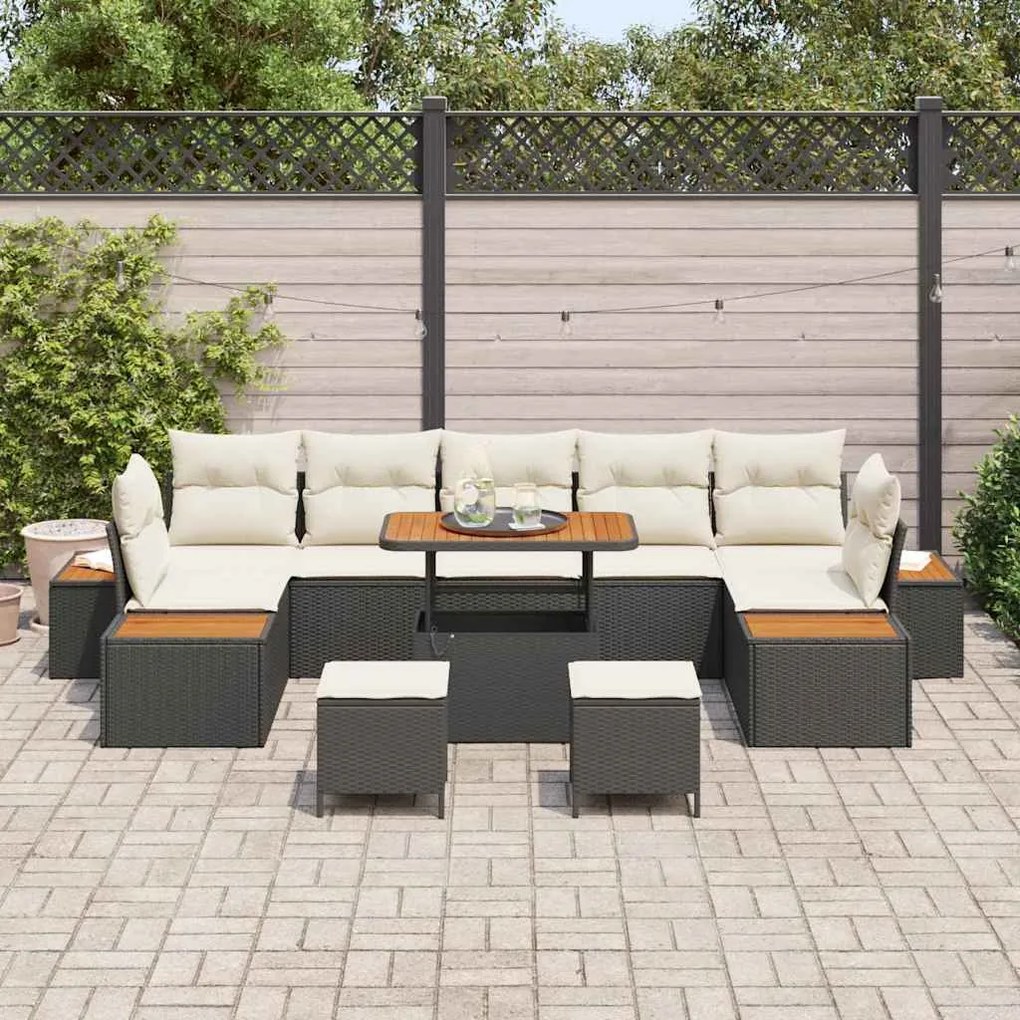 Conjunto de Sofás de Jardim com 10 Peças e Almofadas Preto Ratan de Po