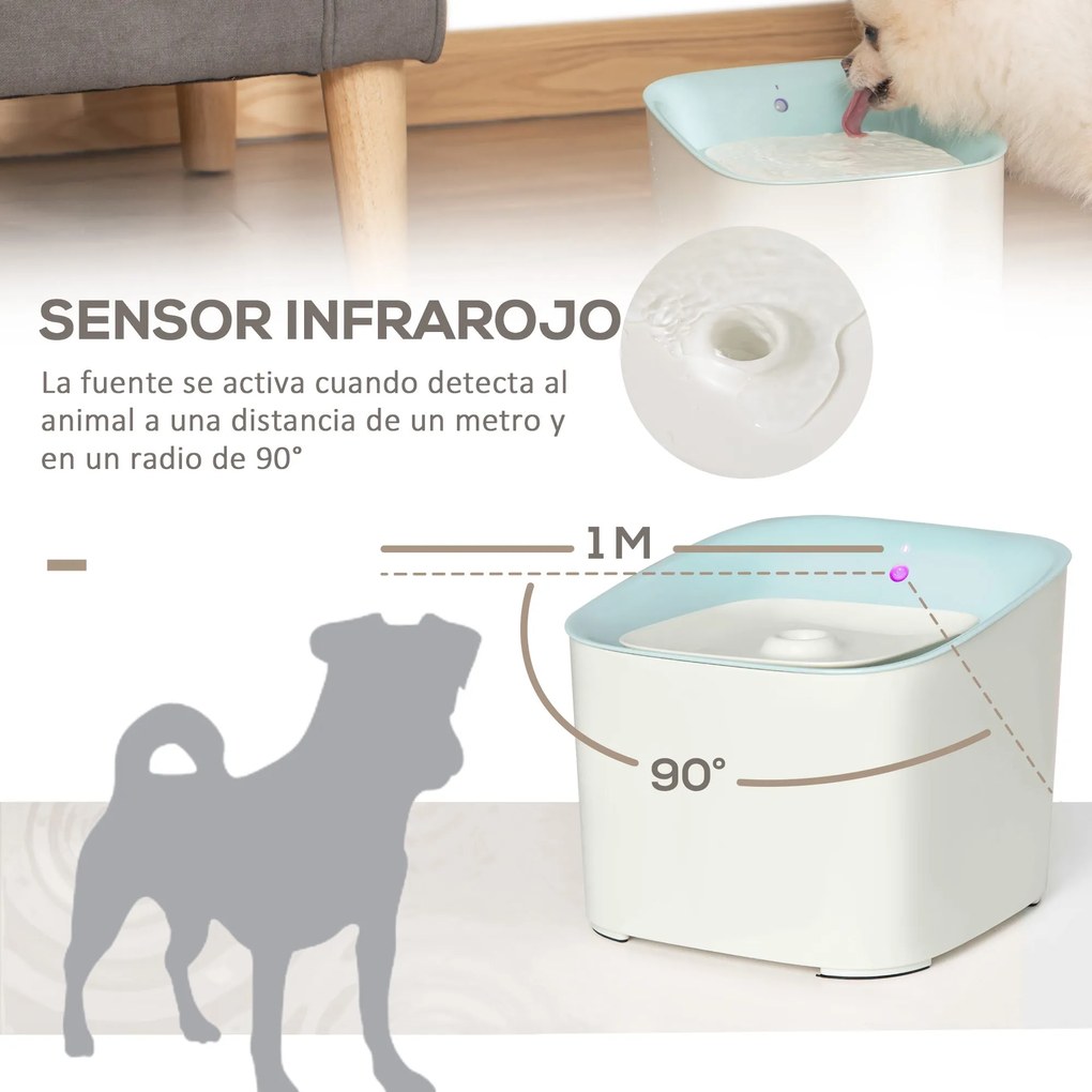 PawHut Dispensador de Água para Gatos 3L Fonte de Água Automática para