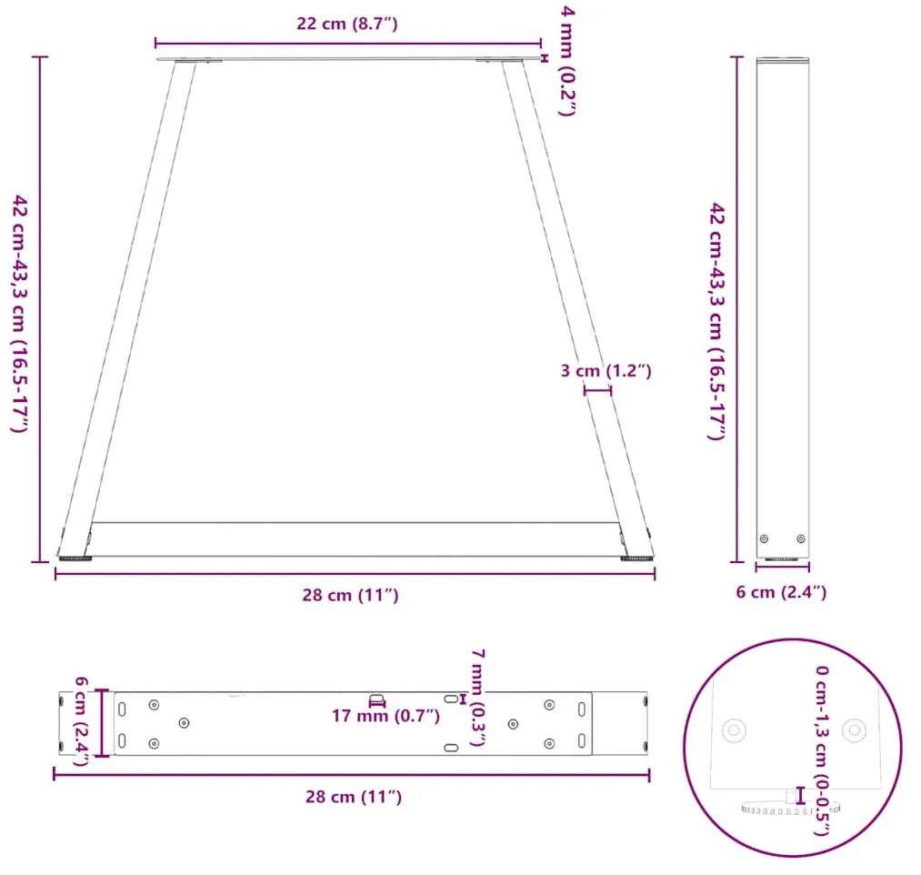 Pés para mesa de centro em V 2 peças preto 28x(42-43,3) cm aço