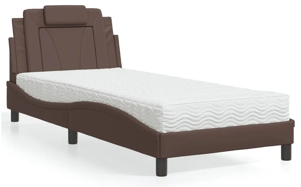 vidaXL Cama Viana com colchão 90x200 cm couro artificial castanho