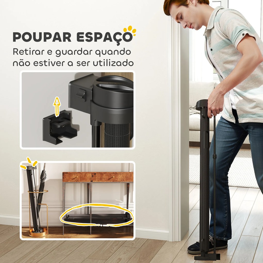 Barreira de Segurança para Cães Retrátil 0-136 cm para Cães Pequenos com Botão de Fecho Preto