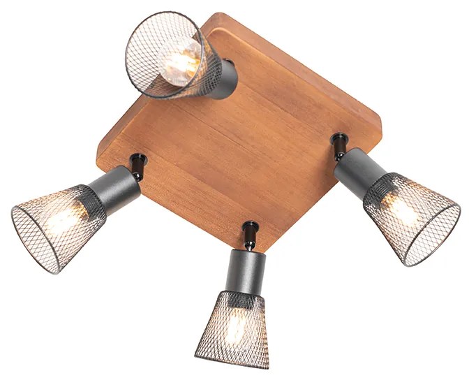 Projetores industriais pretos com madeira 4 luzes - Kristina