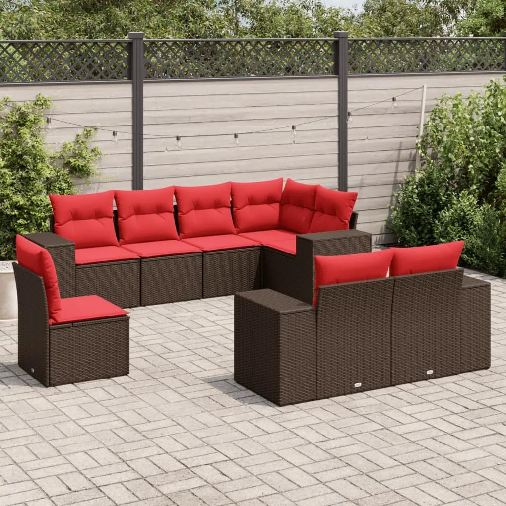 vidaXL 8 pcs conjunto sofás de jardim c/ almofadões vime PE castanho