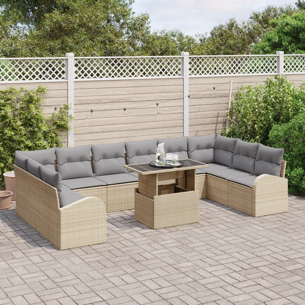 Conjunto de Sofá de Jardim com Almofadas de 11 Peças Bege Rattan Sinté