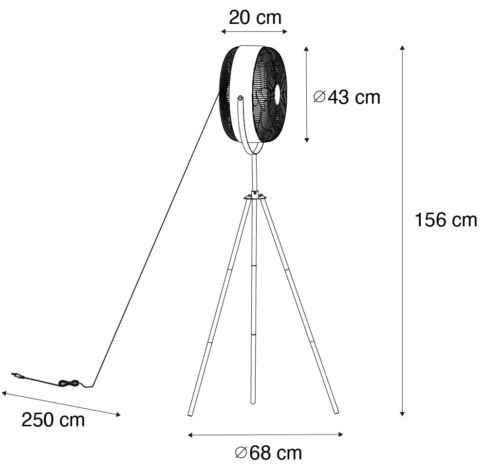 Ventilador de pé tripé preto com dourado 4 luzes - Kim Moderno