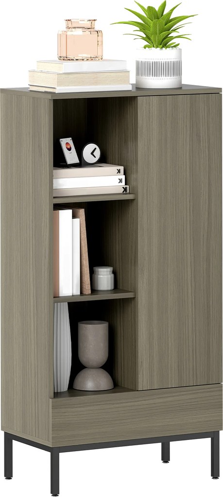 Aparador para Sala Moderno com Gaveta Prateleira Ajustável e 3 Compartimentos Abertos 60x34x121 cm Madeira